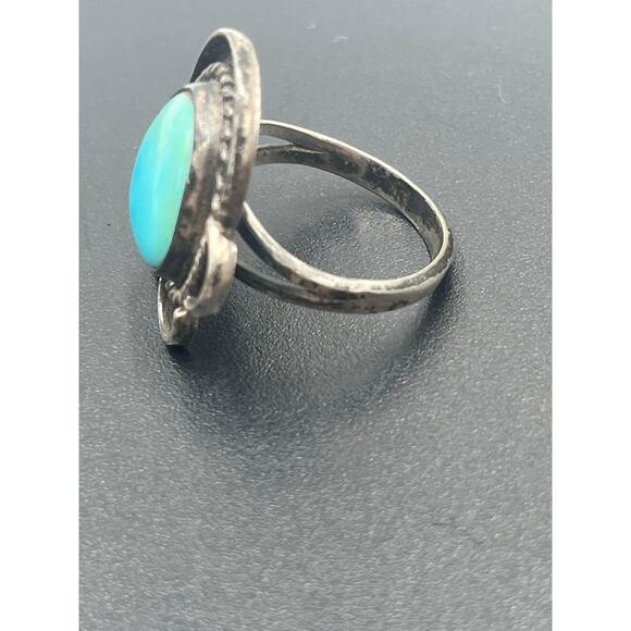 Old Pawn Native American Navajo Sleeping Beauty Turquoise Sterling Ring sz 7.25 - Picture 7 of 8